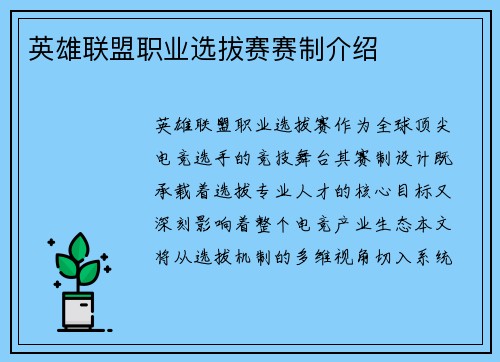 英雄联盟职业选拔赛赛制介绍